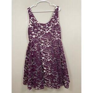 Badgley Mischka Collection Embroidered Organza Knee Length Dress Purple Size 16